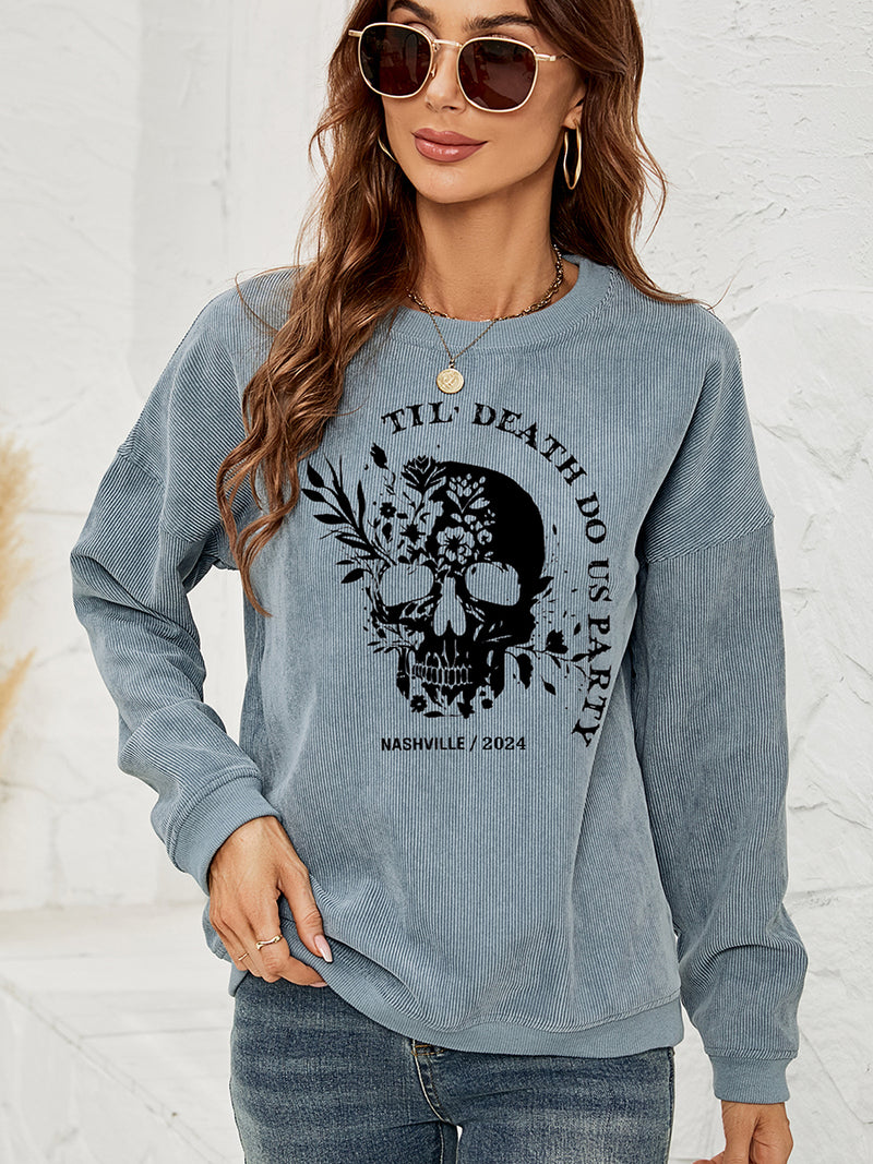 Skull Graphic Dropped Shoulder Sweatshirt French Blue