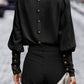 Decorative Button Round Neck Long Sleeve Blouse