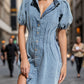 MeiMei Button Up Puff Sleeve Denim Dress