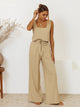 Square Neck Sleeveless Top and Pants Set Tan