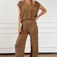 Pocketed V-Neck Top and Wide Leg Sweater Set