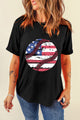 US Flag Round Neck Short Sleeve T-Shirt Black