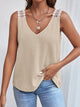Lace Detail Waffle-Knit V-Neck Tank Khaki