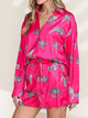 Animal Button Up Shirt and Shorts Set Hot Pink