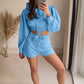 Drawstring Long Sleeve Hooded Top and Shorts Set