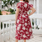 Plus Size Floral Tie Waist Surplice Neck Midi Dress