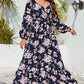 Floral Print V-Neck Long Sleeve Maxi Dress