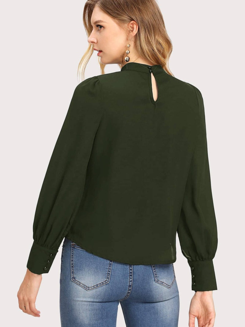 Mock Neck Lantern Sleeve Shirt