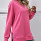 V-Neck Slit Long Sleeve Sweatshirt