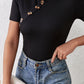 Perfee Decorative Button Round Neck Short Sleeve Bodysuit