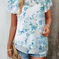 Devine Printed Ruffled Mock Neck Blouse