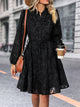 V-Neck Long Sleeve Buttoned Dress Black