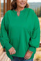 Plus Size Cutout Hem Notched Long Sleeve Sweatshirt Dark Green