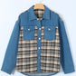 Plaid Pocketed Button Up Denim Jacket