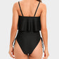 Drawstring Layered Spaghetti Strap One-Piece Swimwear