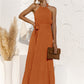 Halter Neck Tie Waist Tiered Maxi Dress