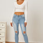 Round Neck Long Sleeve Cropped T-Shirt