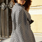 Houndstooth Tie Waist Trench Coat