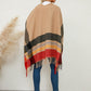 Fringe Contrast Plaid Poncho