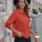 Collared Neck Raglan Sleeve Buttoned Blouse