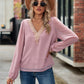 Swiss Dot V-Neck Long Sleeve Blouse