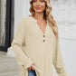 Ribbed Notched Long Sleeve T-Shirt