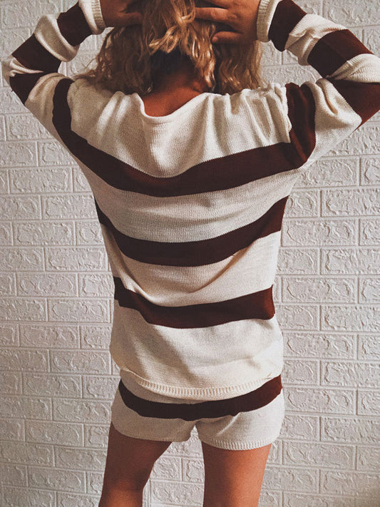 Striped Knit Top and Shorts Set