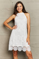 Lace Round Neck Sleeveless Dress White