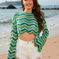 Striped Boat Neck Long Sleeve Cover Up