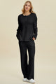Double Take Full Size Cable-Knit Long Sleeve Top and Pants Set Black