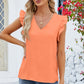 Ruffled V-Neck Cap Sleeve Blouse