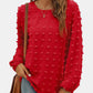 Swiss Dot Round Neck Long Sleeve Blouse