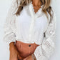 V-Neck Openwork Long Sleeve Blouse