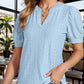 Eyelet Notched Short Sleeve Blouse