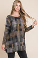 BOMBOM Plaid Round Neck Long Sleeve Top Multi