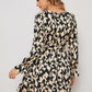 Animal Print Surplice Neck Long Flounce Sleeve Dress