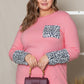 Plus Size Leopard Round Neck Long Sleeve T-Shirt