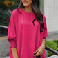 Round Neck Dolman Sleeve Textured Blouse