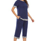 Round Neck Short Sleeve Top and Capris Pants Lounge Set