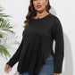 Plus Size Round Neck Long Sleeve Slit T-Shirt