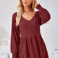 V-Neck Lantern Sleeve Blouse