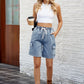 Drawstring Denim Shorts with Pockets