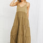 Zenana Full Size Spaghetti Strap Tiered Dress with Pockets in Khaki