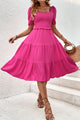 Square Neck Puff Sleeve Cutout Dress Hot Pink