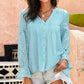 Shiny Crochet Flounce Sleeve Button Up Blouse