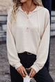 Drawstring Half Button Dropped Shoulder Hoodie Ivory