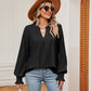 Notched Neck Flounce Sleeve Blouse