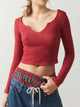 Notched Long Sleeve T-Shirt Burgundy