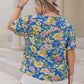 Plus Size Printed Notched Short Sleeve Blouse