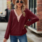 Swiss Dot V-Neck Long Sleeve Blouse